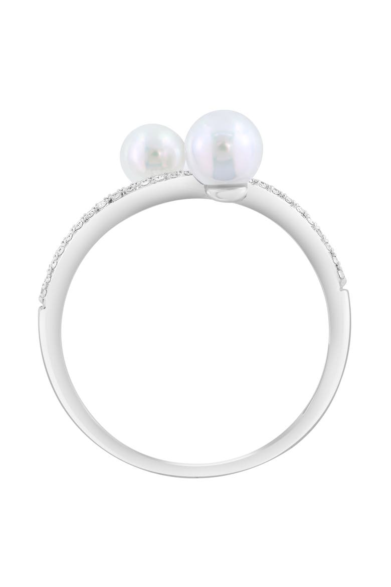 Sterling Silver Akoya Pearl & Diamond Ring, Alternate, color, WHITE