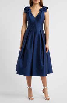 Eliza J Bow Shoulder Taffeta Cocktail Midi Dress