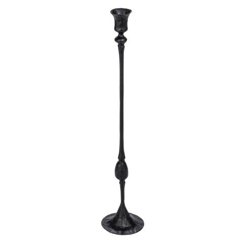 Tall Decorative Hand-Forged Metal Taper Holder, Black