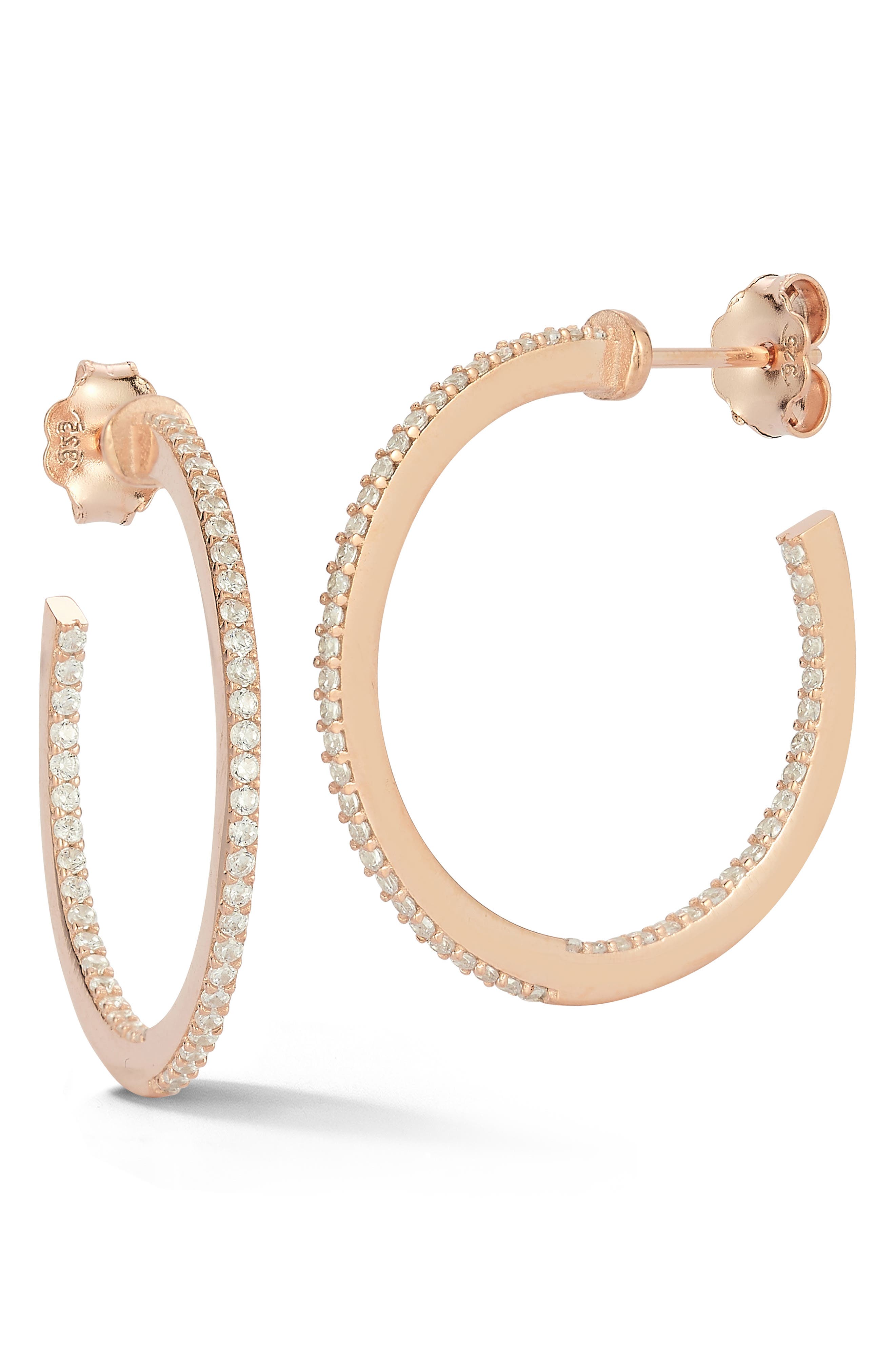 Sphera Milano Pavé Cubic Zirconia 1-inch Hoop Earrings In Rose Gold