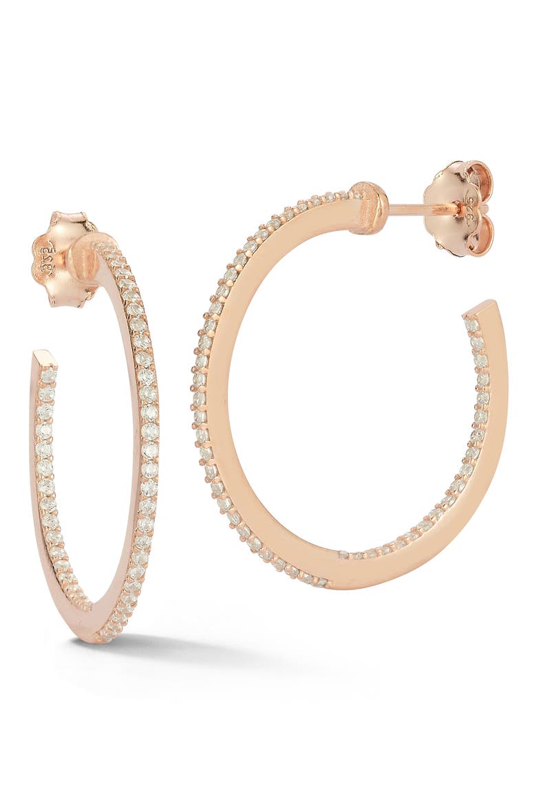 Pavé Cubic Zirconia 1-Inch Hoop Earrings, Main, color, ROSE GOLD