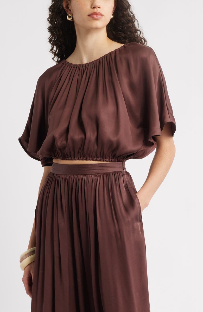 Nordstrom Flutter Sleeve Crop Top, Main, color, Brown Malicacia