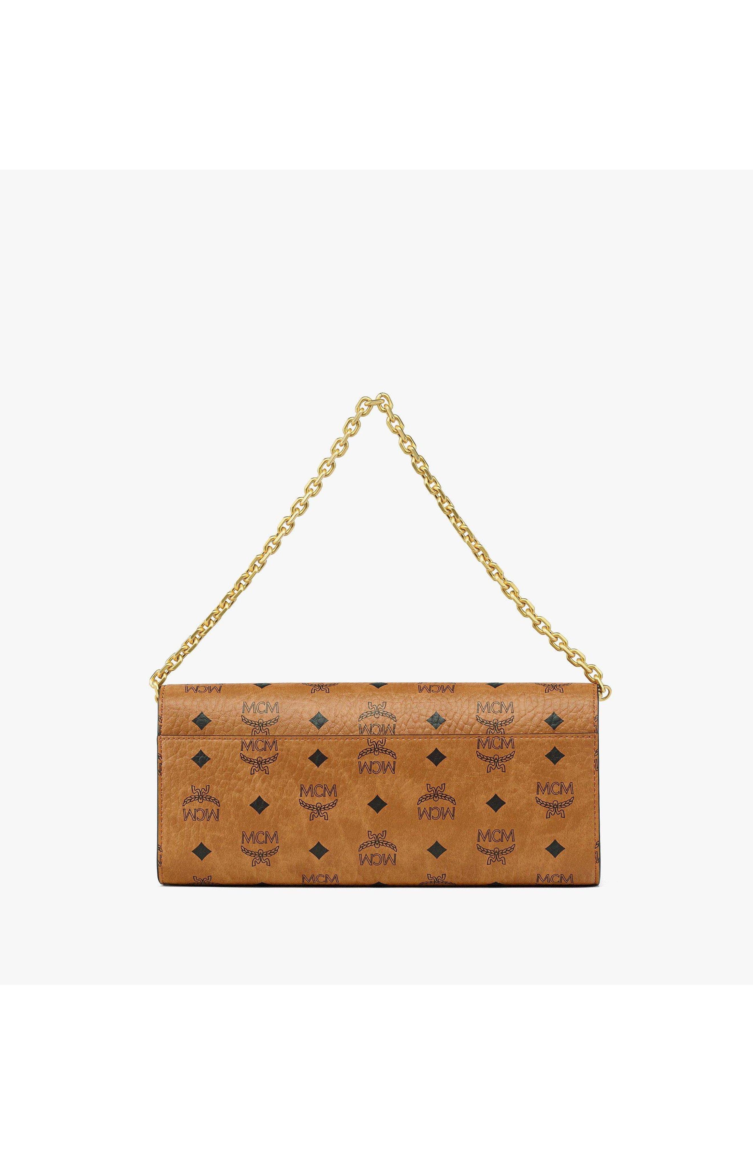 Small Diamond Clutch in Visetos Leather Mix, Alternate, color, Cognac