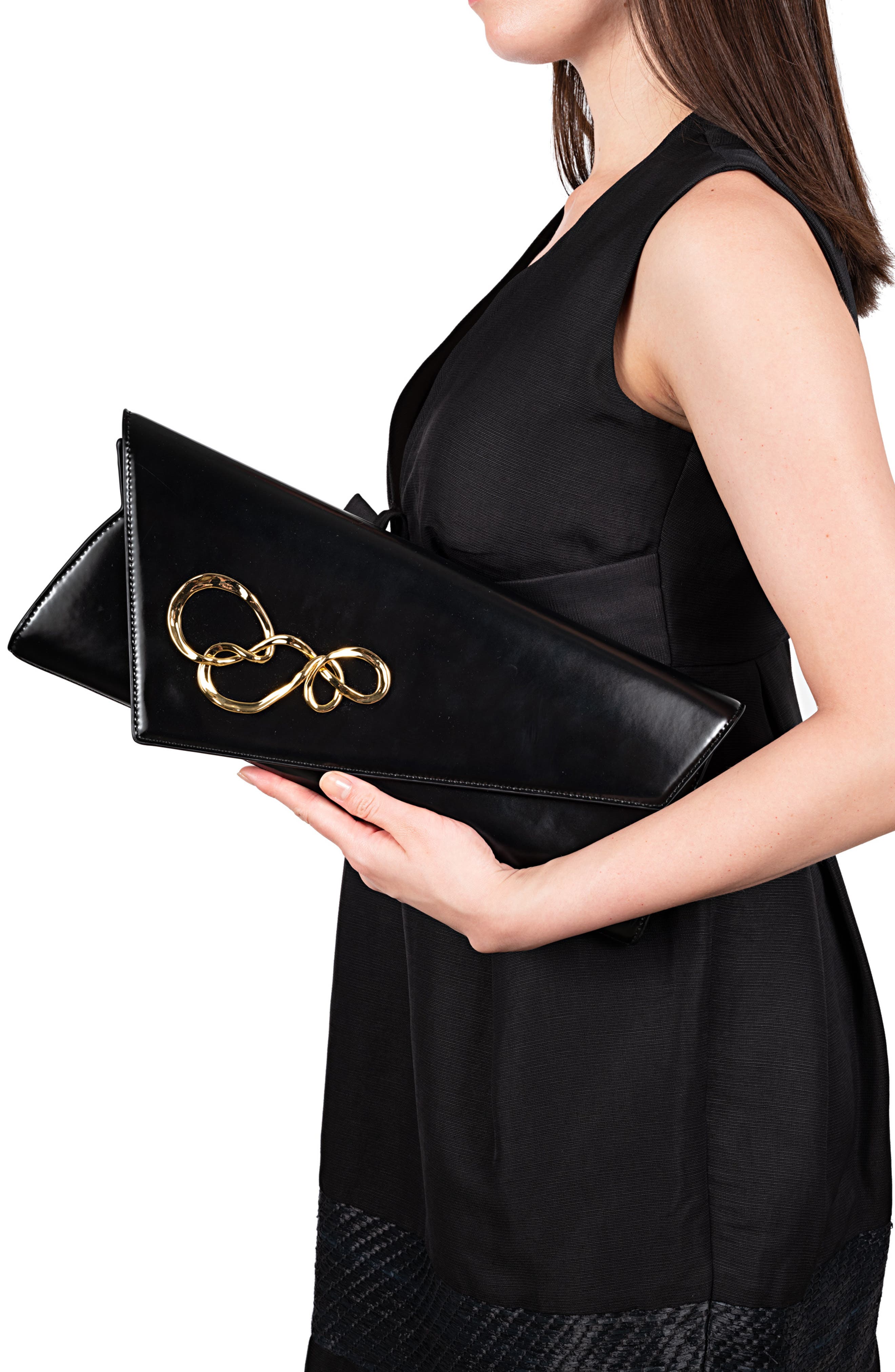 Alexis Bittar Twisted Angular Leather Clutch, Alternate, color, 