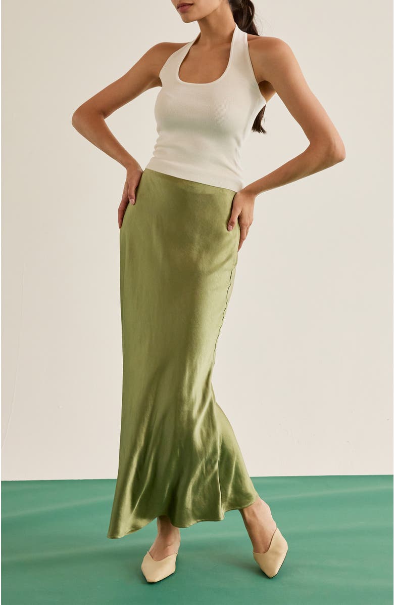 CRESCENT Crushed Satin Maxi Skirt, Alternate, color, Eucalyptus