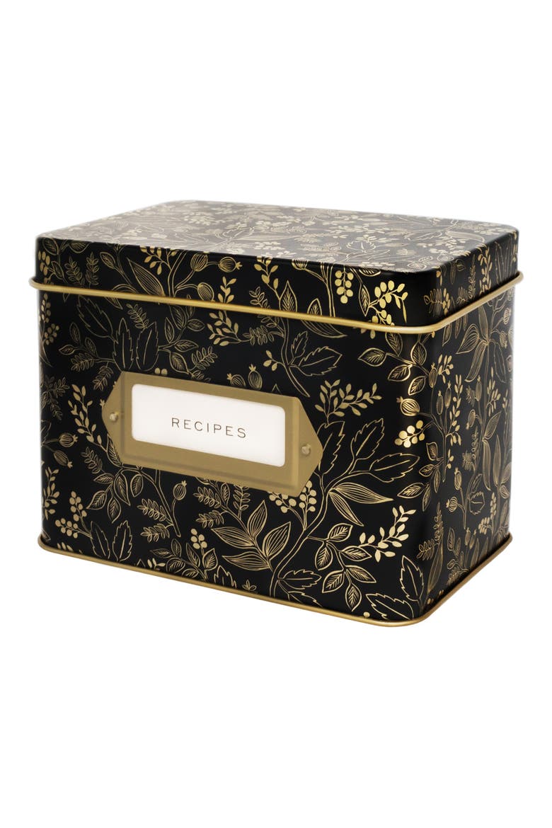 Queen Anne Tin Recipe Box, Main, color, BLACK/ GOLD