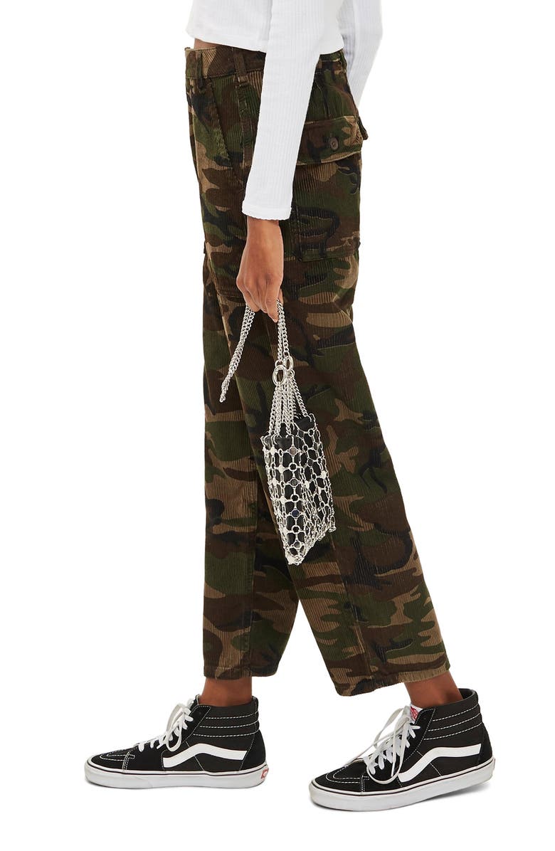 Topshop Sonny Camouflage Corduroy Trousers, Alternate, color, 
