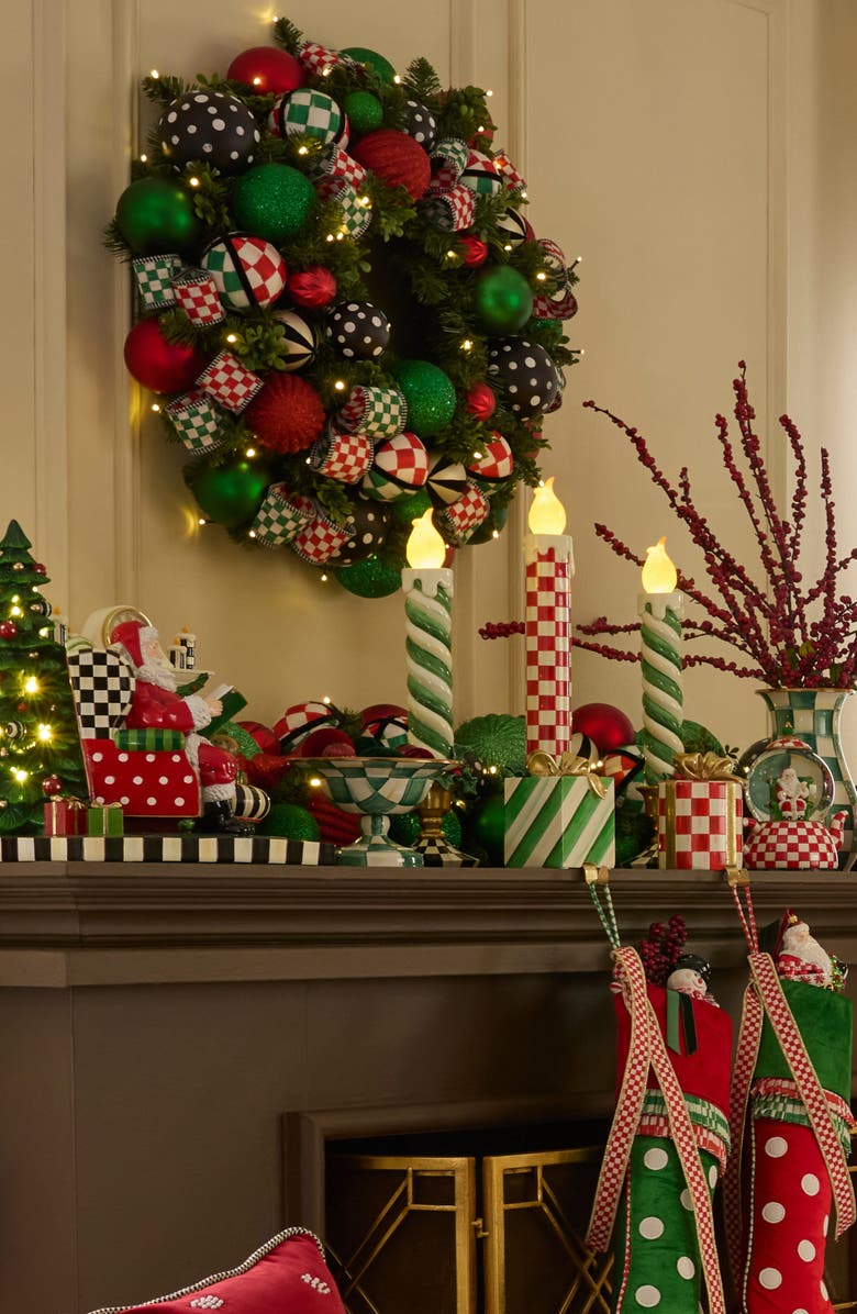 MACKENZIE CHILDS Check It Out Illuminated Candle Decoration, Alternate, color, Green