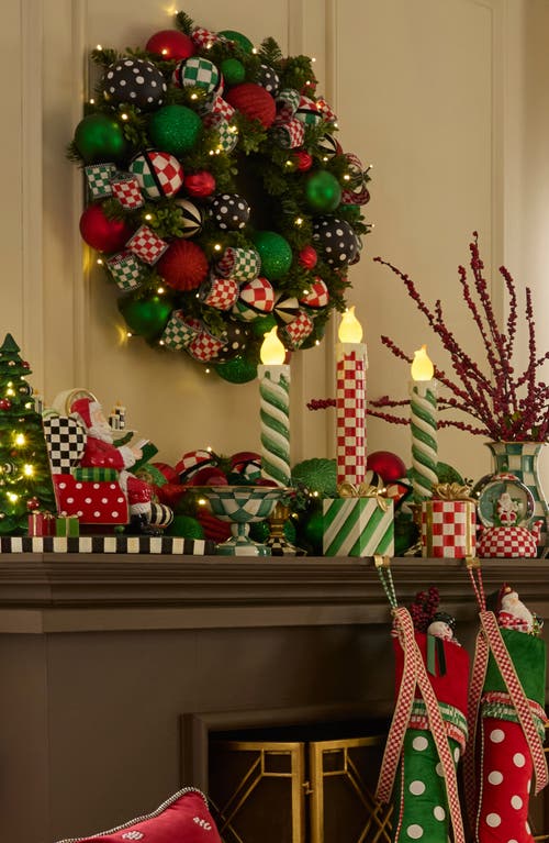 Mackenzie-childs Mackenzie Childs Check It Out Illuminated Candle Decoration In Green
