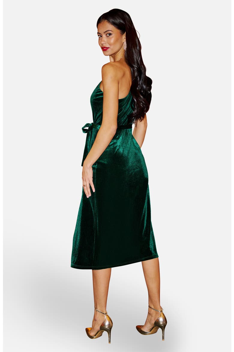Velvet Frill One Shoulder Midi Dress, Alternate, color, Green