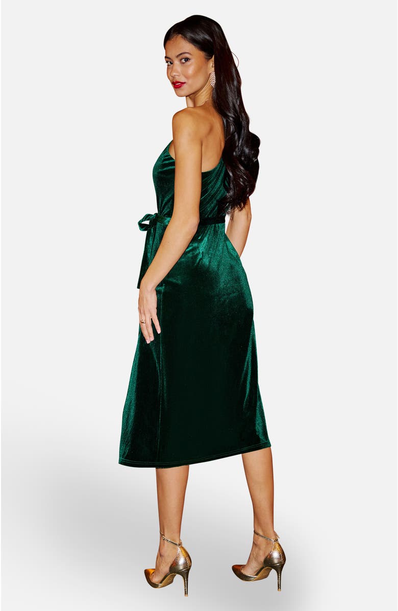 Yumi Velvet Frill One Shoulder Midi Dress, Alternate, color, Green