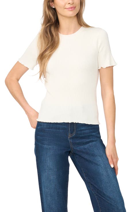 Ribbed Scallop Trim Sweater