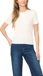Halogen® Ribbed Scallop Trim Sweater