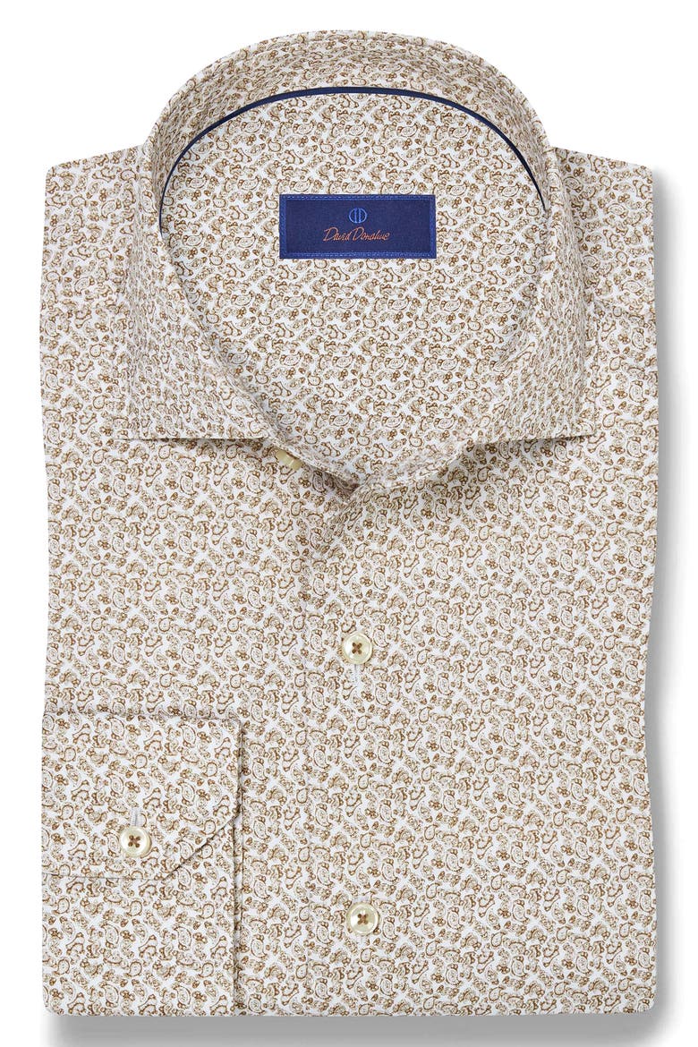 Micropaisley Print Sport Shirt, Alternate, color, WHITE/ DUNE