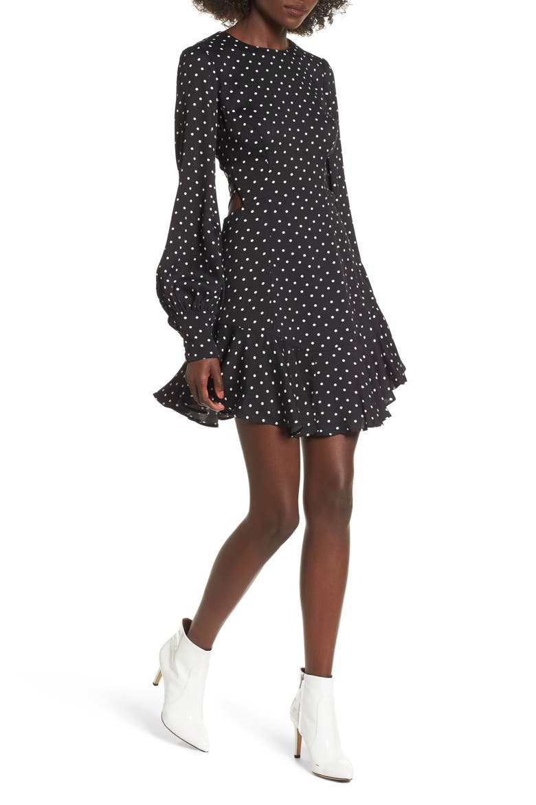 Savanna Lattice Back Fit & Flare Dress, Main, color, NOIR POLKA DOT