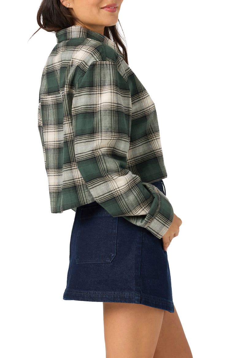 Pippa Plaid Cropped Flannel Shirt, Alternate, color, HUNTER GREEN
