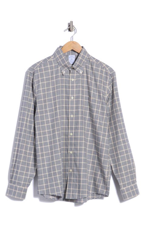 Regular Fit Glen Plaid Twill Button Down Shirt