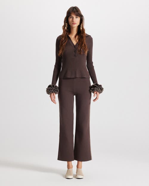 Theo The Label Nomia Wide Leg Knit Pant In Brown