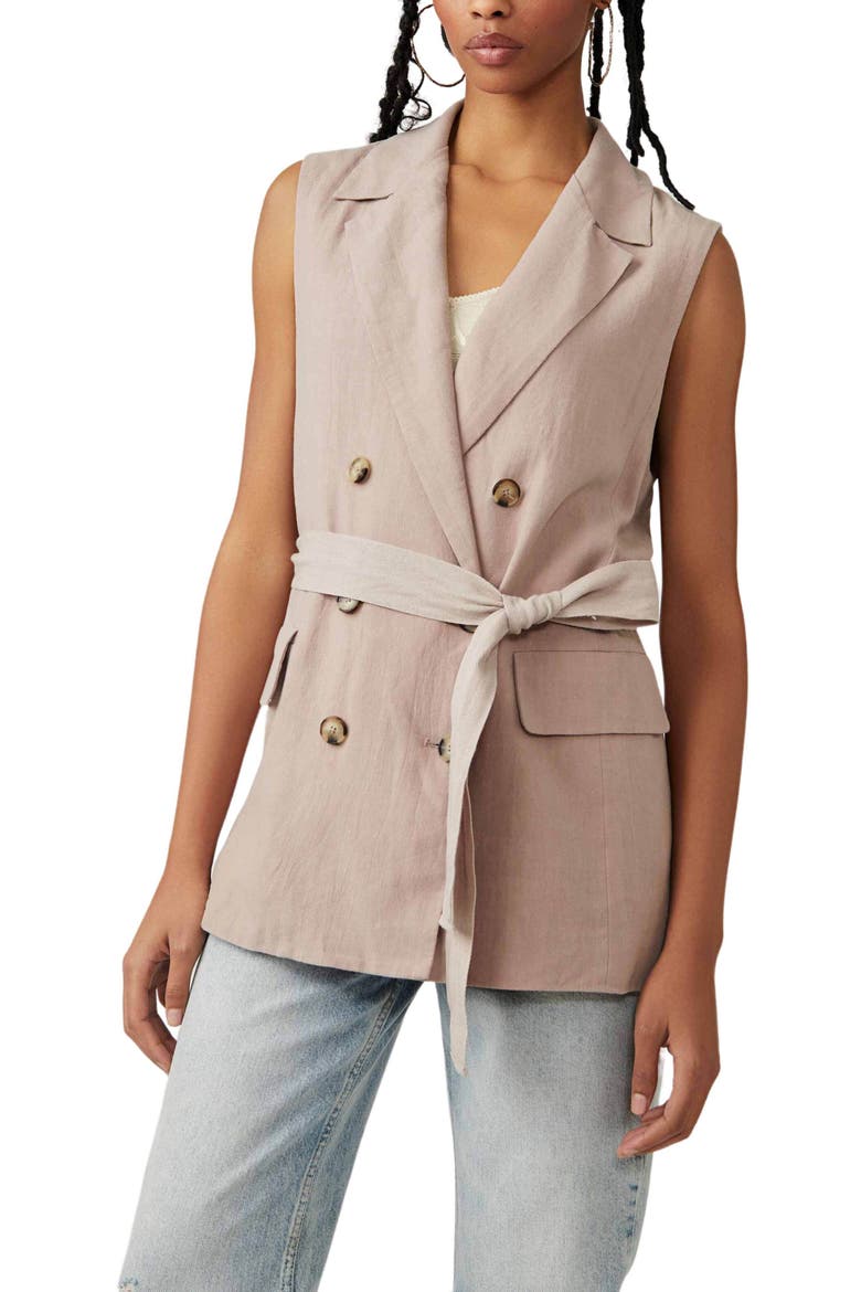 Olivia Double Breasted Linen Blend Vest, Alternate, color, ETHEREAL
