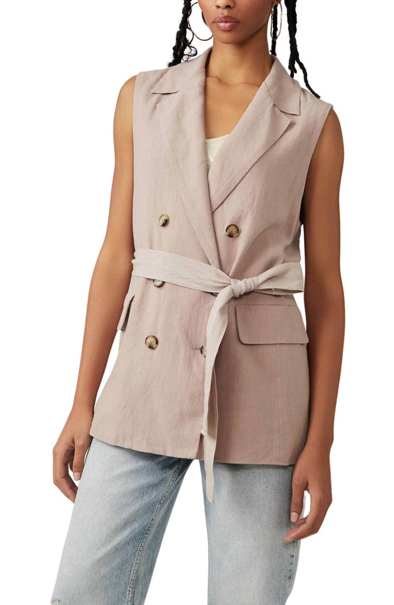 Free People Olivia Double Breasted Linen Blend Vest, Alternate, color,