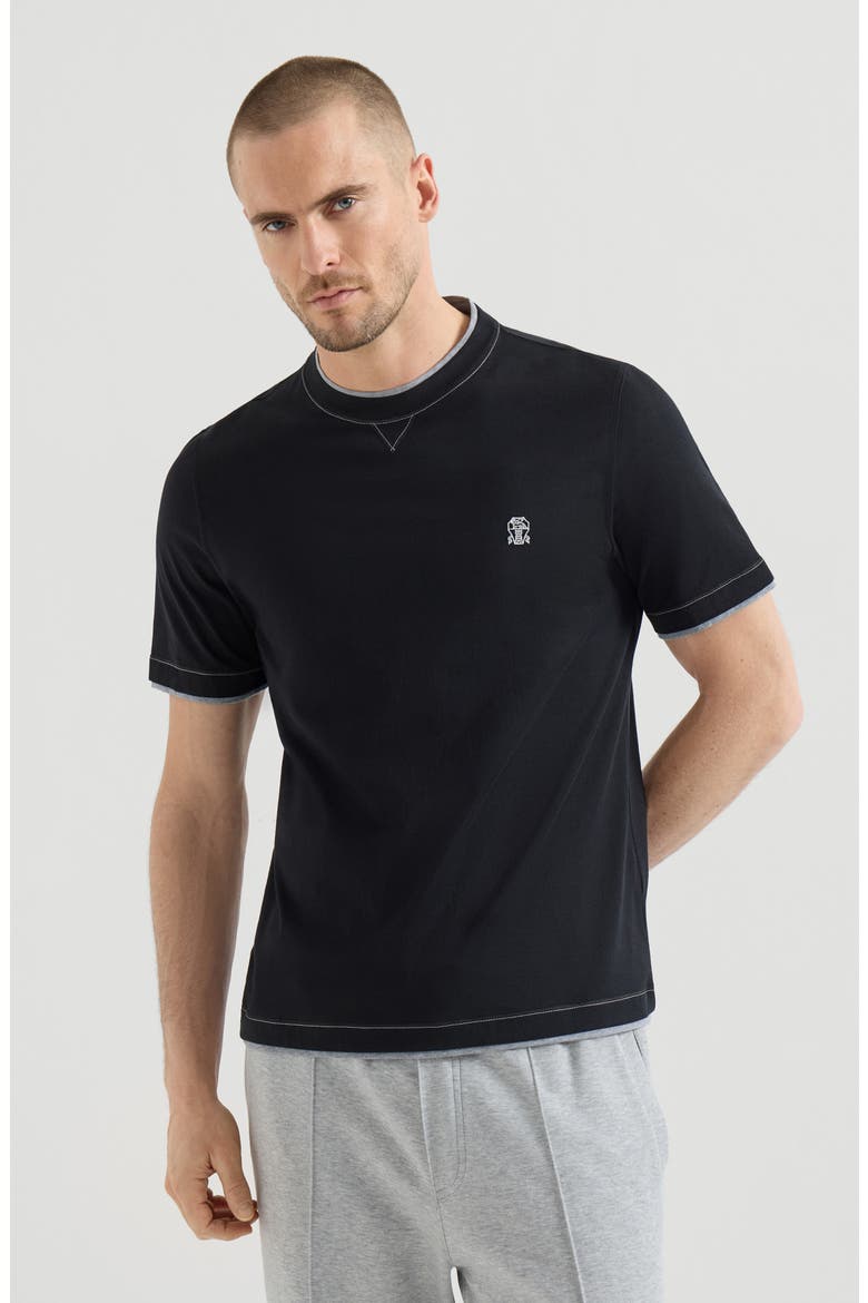 T-shirt with faux-layering, Main, color, Black