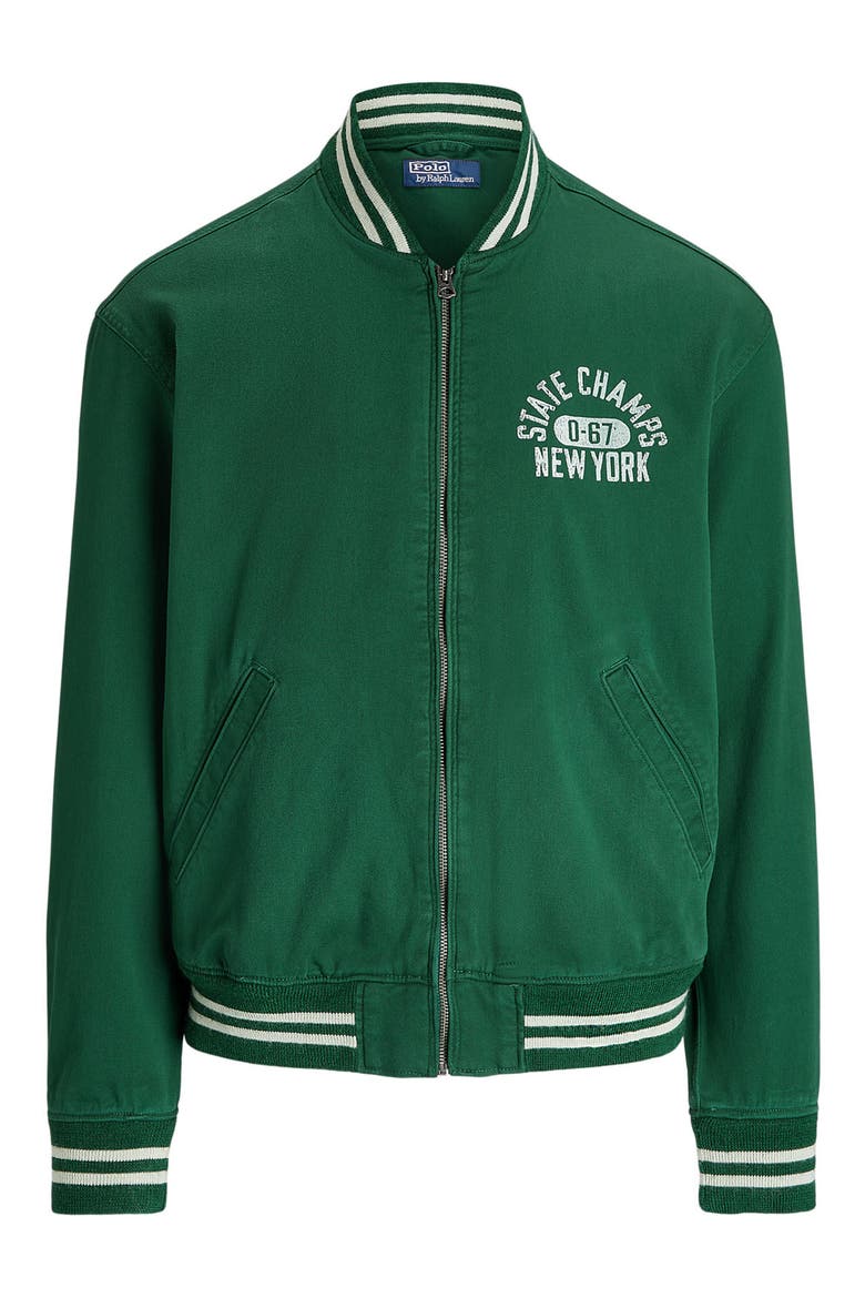 High Ridge Twill Varsity Jacket, Main, color, NEW FOREST