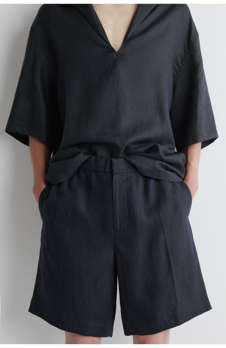 COS Elasticated Linen Shorts, Alternate, color, Blue