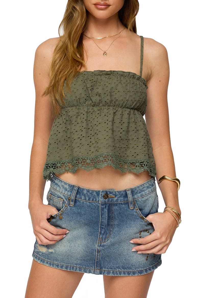 Orian Eyelet Cotton Babydoll Camisole, Main, color, OLIVE
