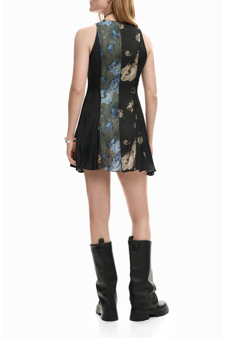 Floral Print Sleeveless Minidress, Alternate, color, BLACK