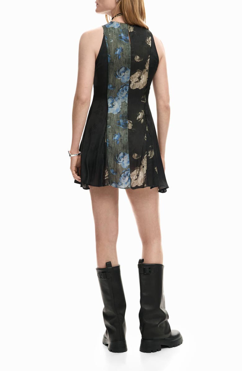 Desigual Floral Print Sleeveless Minidress, Alternate, color, Black