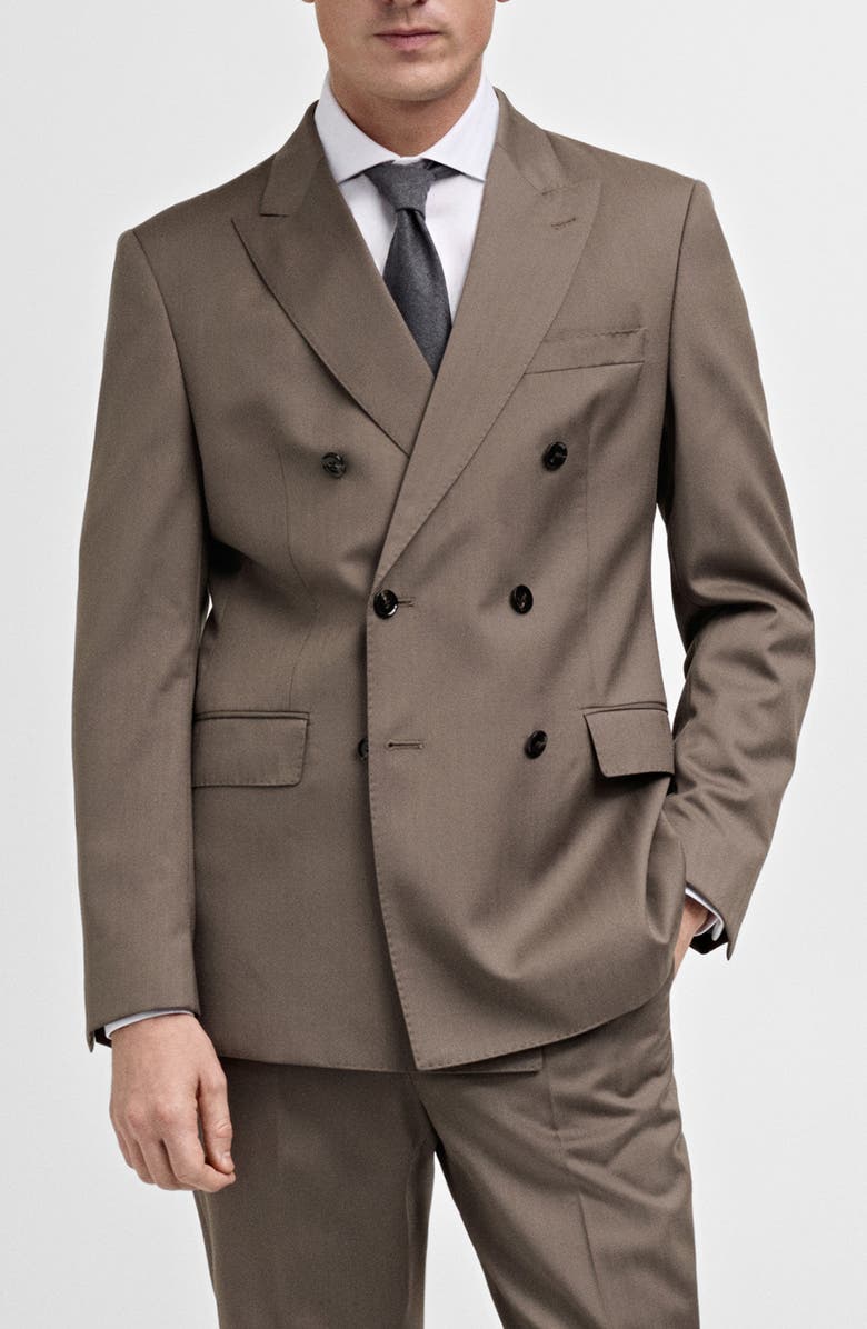 MANGO Double Breasted Virgin Wool Herringbone Blazer, Main, color, 