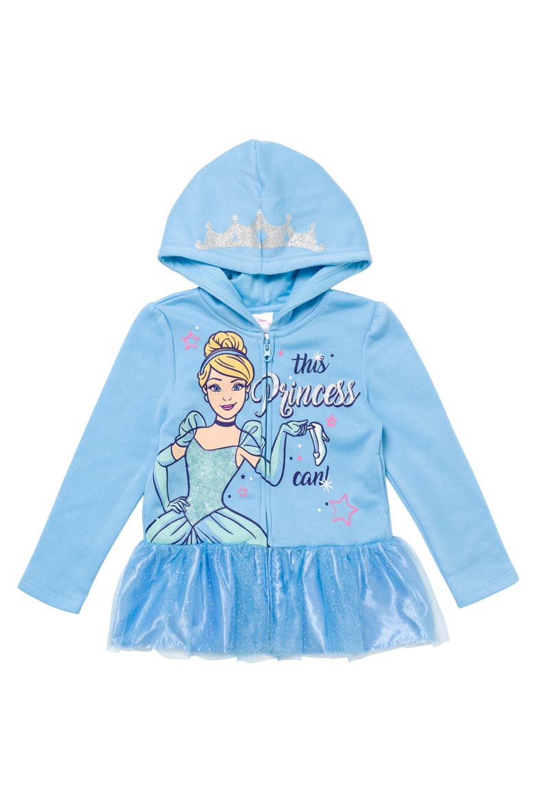 Princess Zip-Up Hooded Sweatshirt, Main, color, Cinderella Light Blue