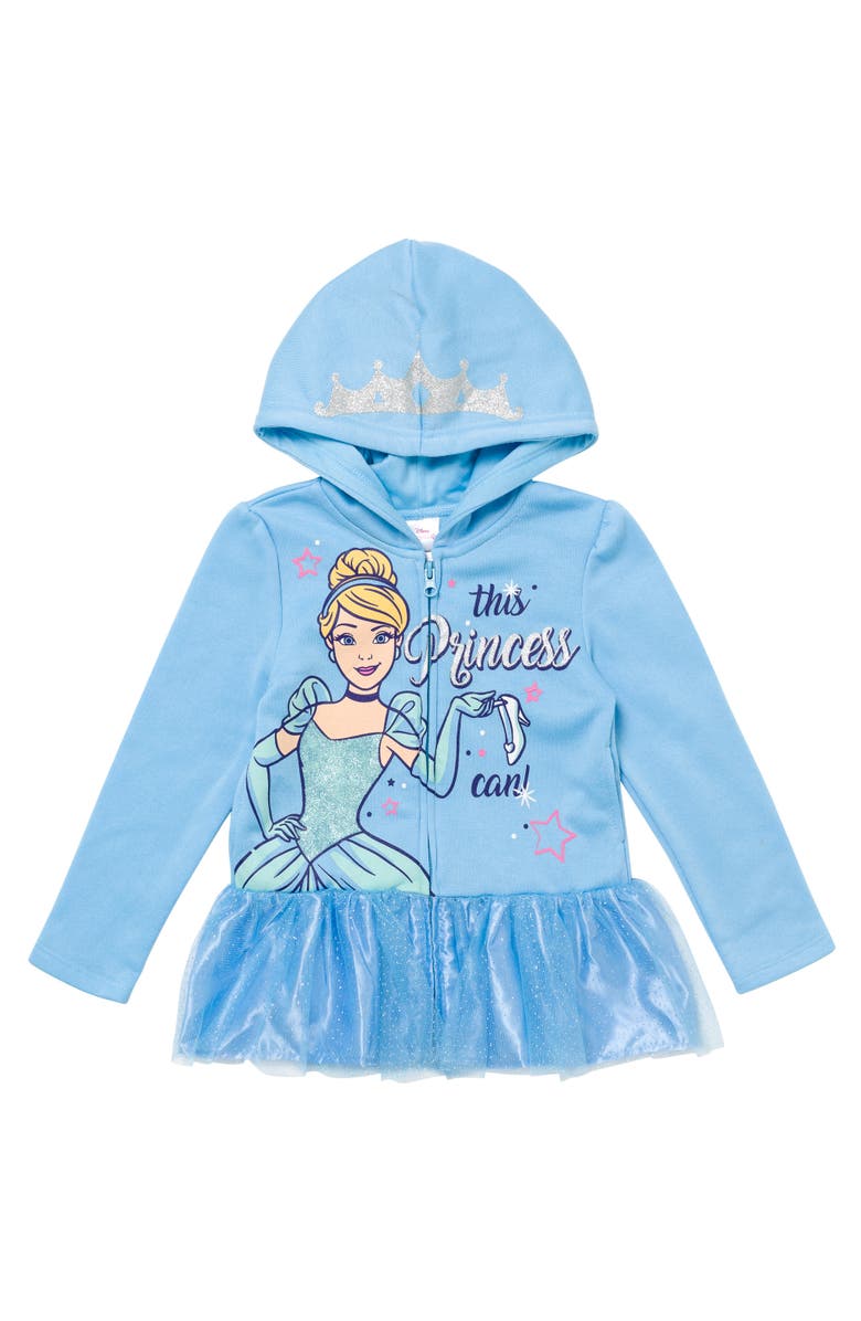Disney Princess Zip-Up Hooded Sweatshirt, Main, color, Cinderella Light Blue