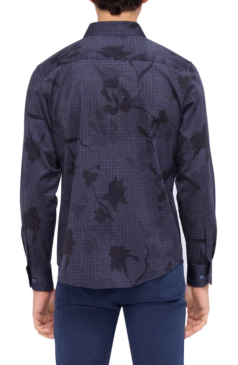Bugatchi Julian Shaped Fit Leaf Print Lyocell Button-Up Shirt, Alternate, color, Plum