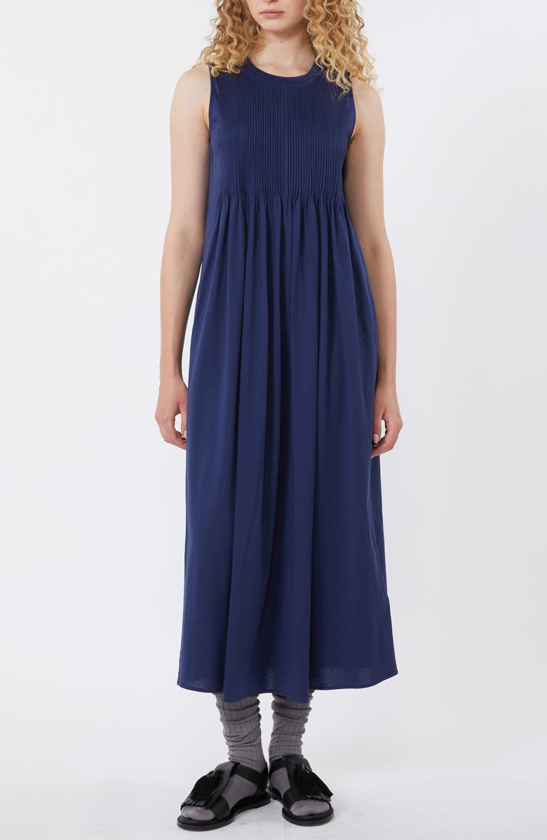 Weekend Max Mara Ricordo Pintuck Midi Dress, Main, color, Navy