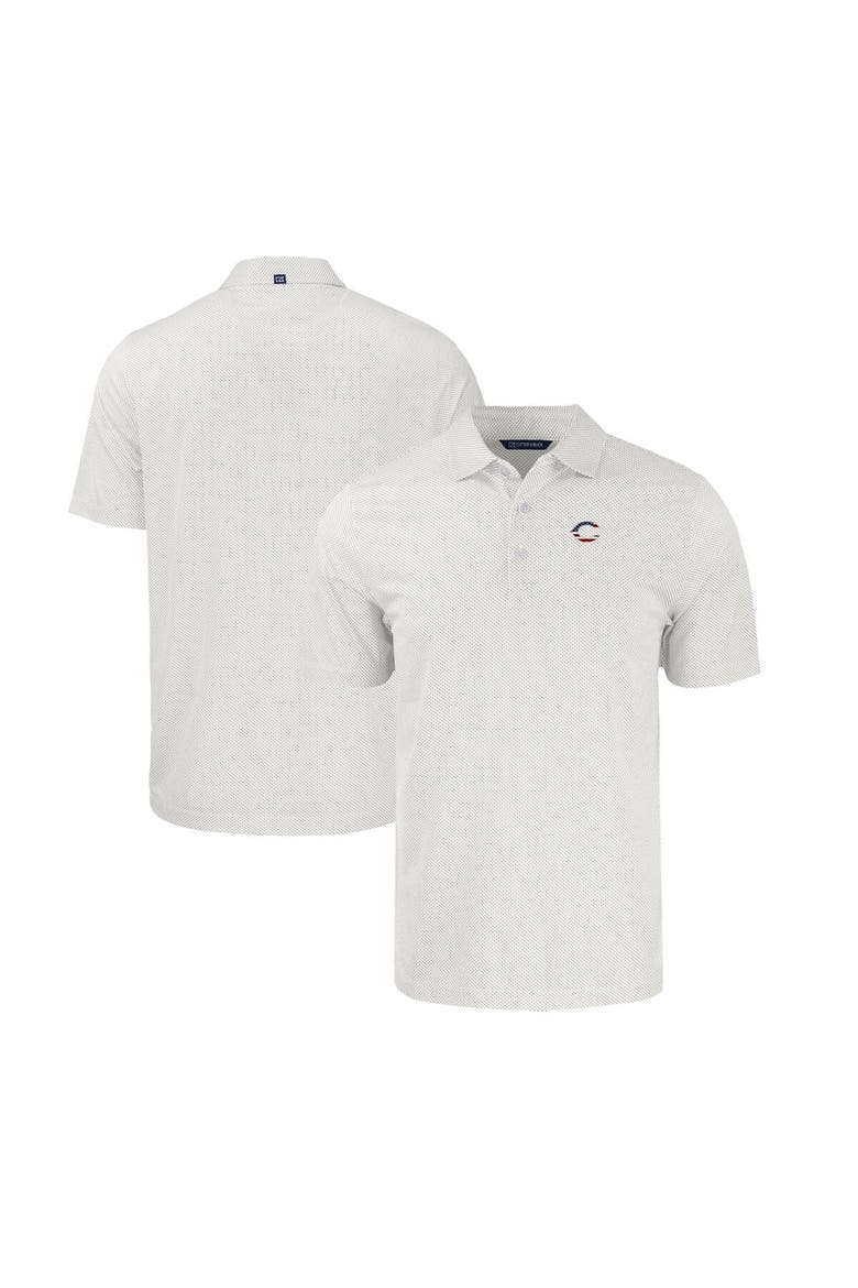 Men's Cutter & Buck  White/Gray Cincinnati Reds Stars & Stripes Pike Eco Symmetry Print Stretch Recycled Polo, Main, color, White