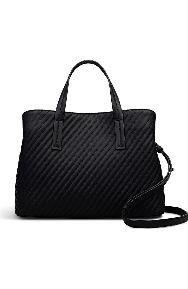Radley Dukes Place - Diagonal Quilt Medium Ziptop Satchel Bag, Main, color, Black