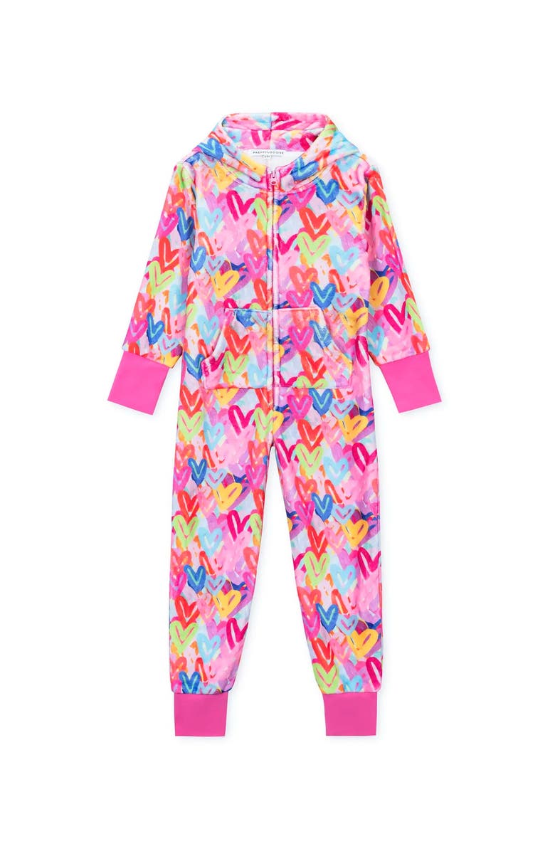 Preppy Goose Plush Graffiti Hearts loungewear jumpsuit, Alternate, color, Multicolor