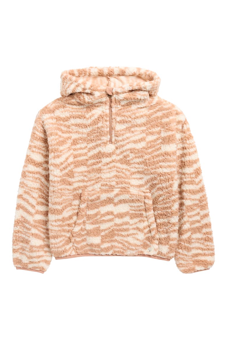 Kids' Just in Time Hooded Faux Shearling Quarter Zip Pullover, Main, color, ROSE BROWN