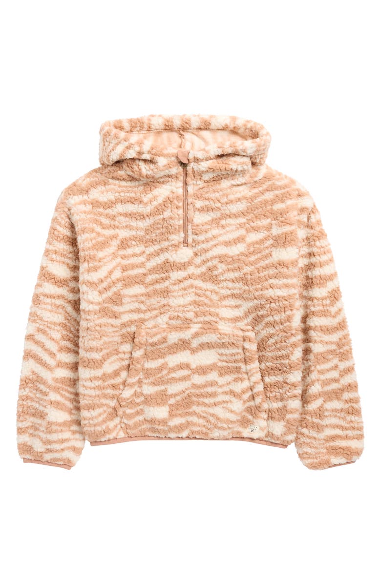 Billabong Kids' Just in Time Hooded Faux Shearling Quarter Zip Pullover, Main, color, Rose Brown