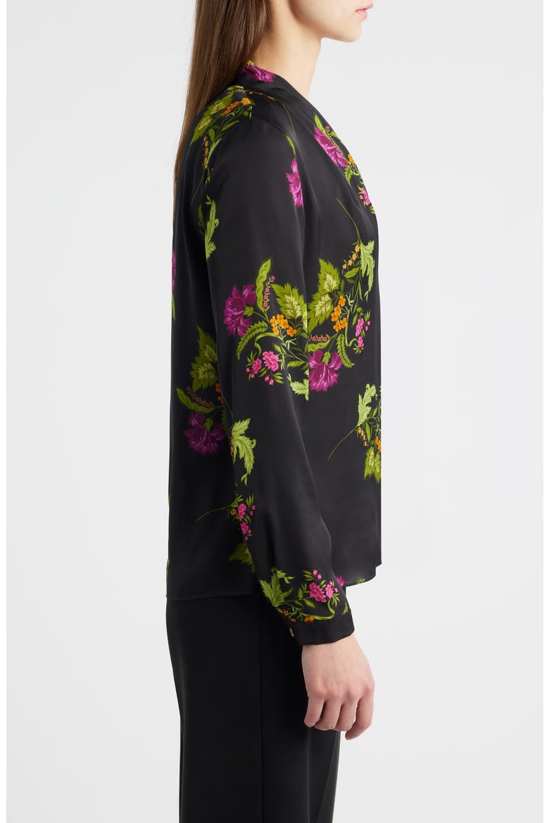 Palm Print Stretch Silk Top, Alternate, color, BLACK MULTI