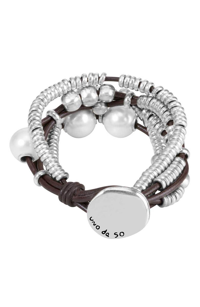 UNODE50 Smooth Leather Loop Bracelet, Alternate, color, Silver