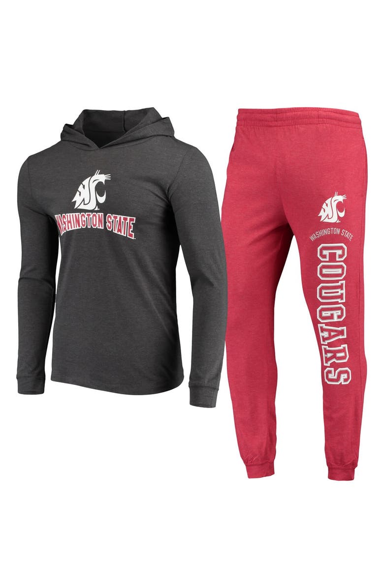 CONCEPTS SPORT Men's Concepts Sport Crimson/Charcoal Washington State Cougars Meter Long Sleeve Hoodie T-Shirt & Jogger Pants Sleep Set, Alternate, color,