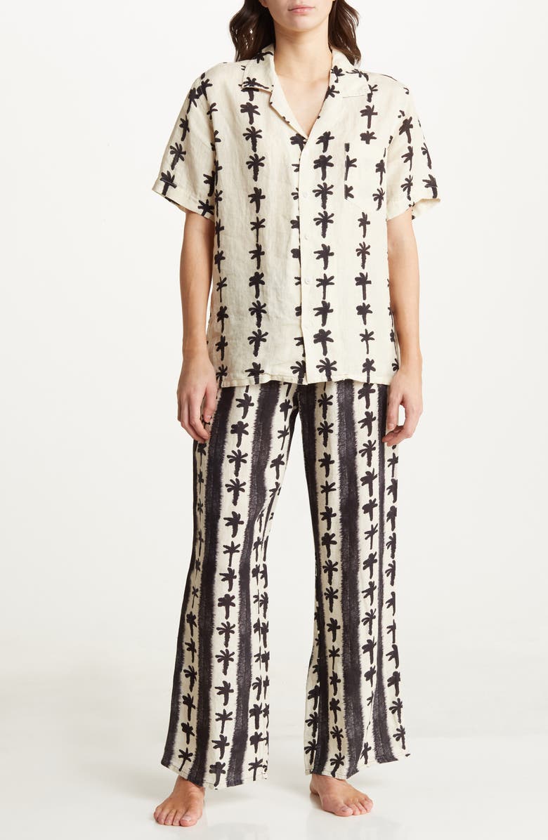 Desmond & Dempsey Palm Stripe Linen Pajamas, Main, color,