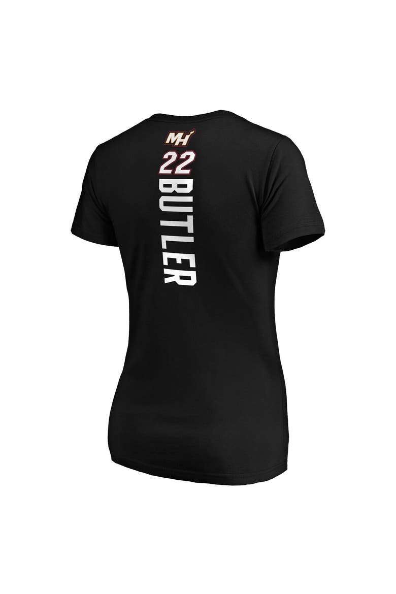 Women's Fanatics Branded Jimmy Butler Black Miami Heat Playmaker Logo Name & Number V-Neck T-Shirt, Alternate, color, Black