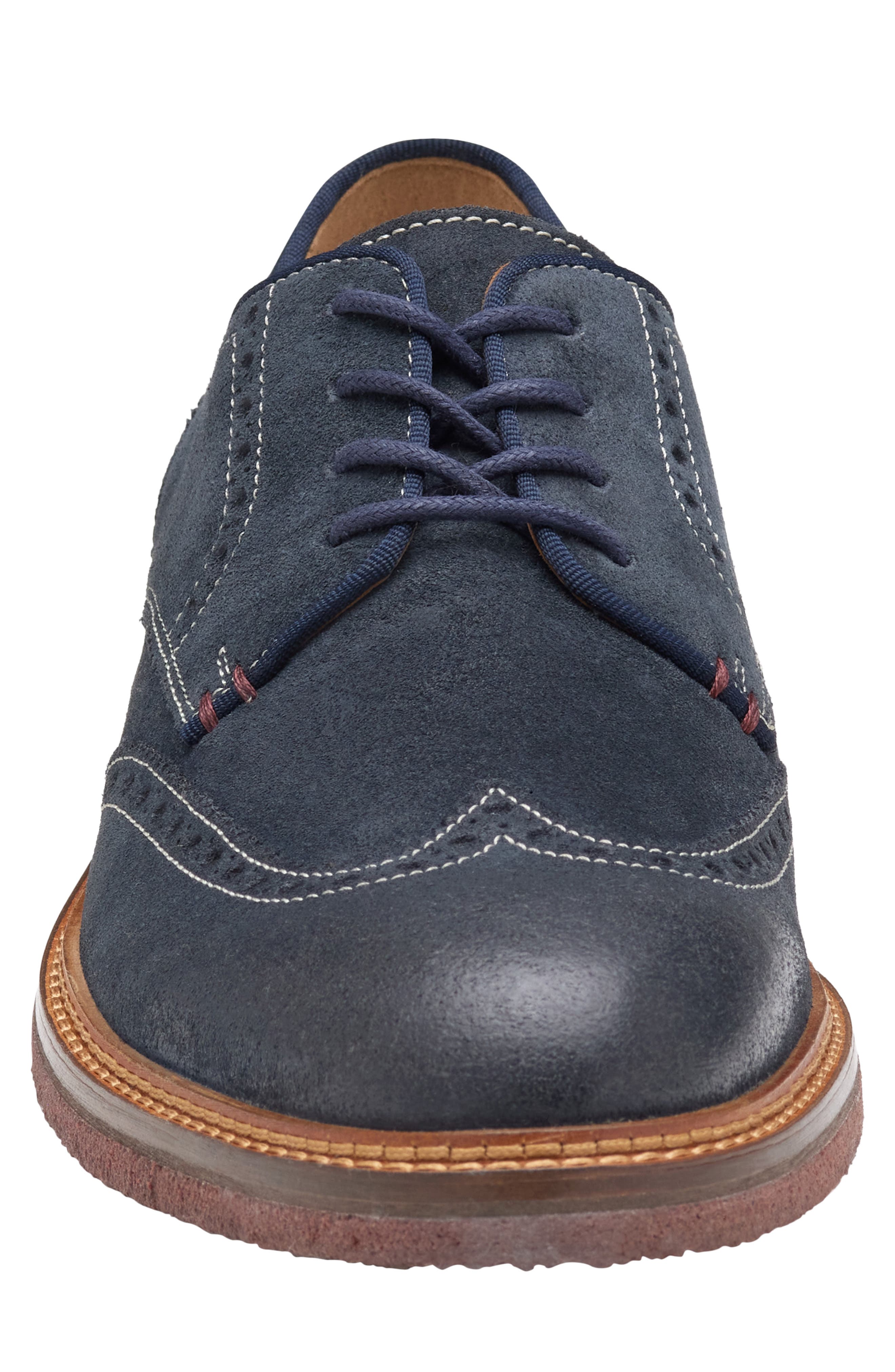 Calder Wingtip Derby, Alternate, color, NAVY WAXED SUEDE