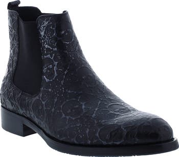 Robert Graham Big Bang Skulls Logo Embossed Black Leather Chelsea hot Boots.