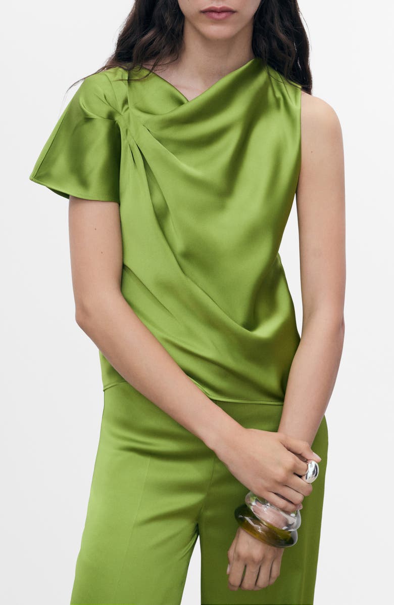 MANGO Draped Cowl Neck Satin Top, Main, color,
