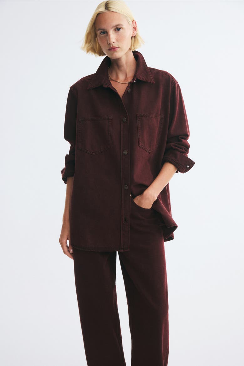 Oversized Denim Shirt, Main, color, Burgundy