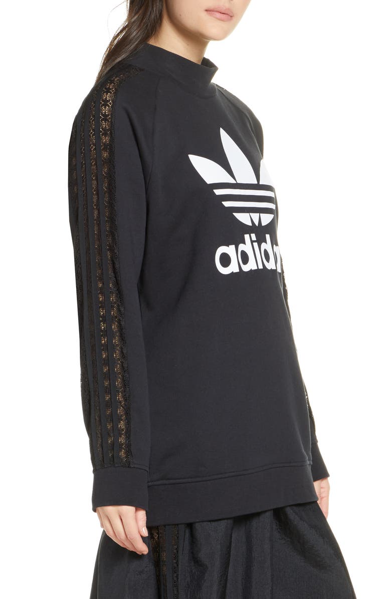 adidas Originals Lace Stripe Logo Cotton Sweatshirt, Alternate, color, 